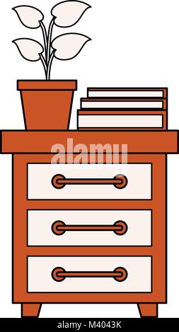 wooden drawer with books and plant vector illustration design Stock ...