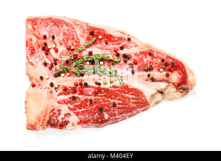 close-up view of raw porterhouse steak on white background Stock Photo