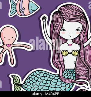 Little mermaid art cartoon Stock Vector