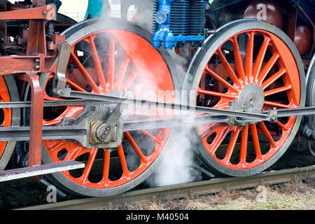 PRAGUE, CZECH REPUBLIC - FAB 13, 2018:  steam locomotive Albatros 498.022, Prague railway station Smichov, Czech republic. Tourist sightseeing train t Stock Photo