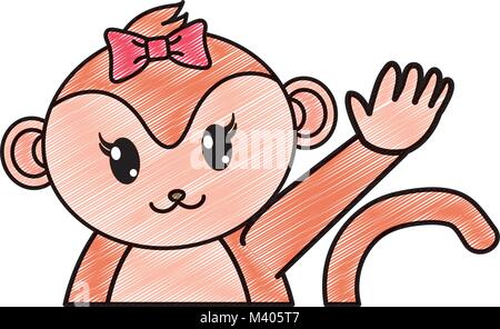 grated adorable female monkey animal with hand up Stock Vector