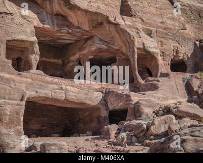 Dwellings homes in Petra lost city in Jordan Stock Photo