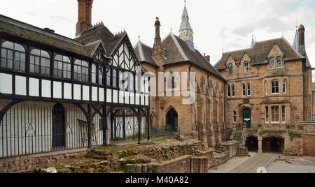 17th century timber framed building, 3-5 Priory Row & 19th Century Blue Coat School building 1856, Coventry, Warwickshire Grade II listed Stock Photo