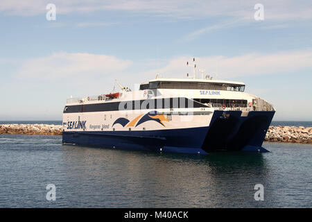 Spirit of Kangaroo Island ferry arriving at Cape Jervis Stock Photo