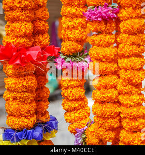 Mala, traditional Nepalese flower garlands made with Tagetes (Marigold ...