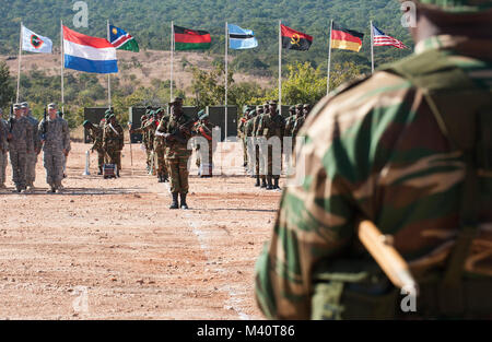 Members of the Zambian Defense Force exchange command of United States Army and Zambian Defense formations during the opening day ceremony for Exercise Southern Accord 2015 in Lusaka, Zambia on March 4, 2015. The annual exercise provides U.S. Military, United Nation allies and the Zambian Defense Force an opportunity to work and train together as a combined joint peacekeeping allied force. (U.S. Army Africa photo by Staff Sergeant Brian Kimball) 150804-F-QP401-052 by DoD News Photos Stock Photo