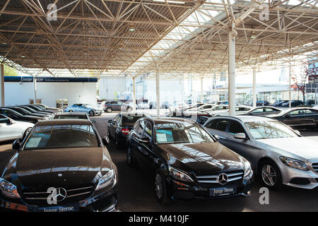 MOENCHENGLADBACH, GERMANY - APRIL 30, 2017: Office of official dealer Mercedes-Benz. Mercedes-Benz is a German automobile manufacturer Stock Photo