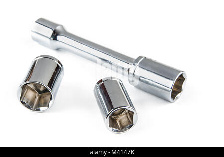 Set of stainless steel hex sockets for Torque Wrench Stock Photo