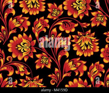 Floral seamless pattern. Flower ornament. Ornamental flourish background in traditional folk russian style Stock Vector