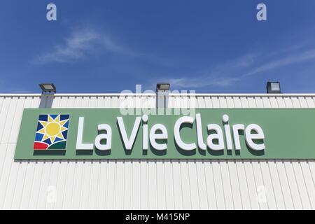 Genay, France - May 28, 2017: La vie claire logo on wall. La Vie Claire is a French chain of health and bio product stores Stock Photo