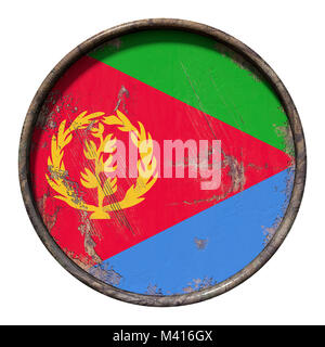 3d rendering of an Eritrea flag over a rusty metallic plate. Isolated on white background. Stock Photo