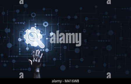 Technology conceptual image with gear digital symbol on dark background Stock Photo