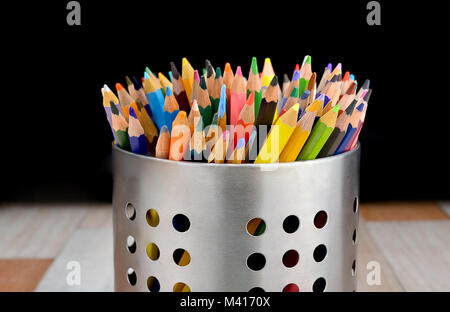 group of color pencils in can background Stock Photo