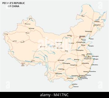 People's Republic of China road vector map with flag Stock Vector