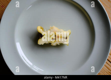 An apple core on a plate. Stock Photo