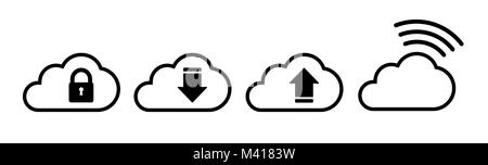 Cloud icon set in black in flat style Stock Vector