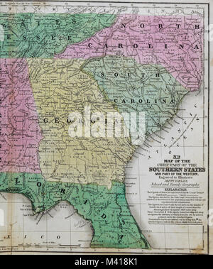 1839 Mitchell Map - United States South - Southern States - Georgia Florida Alabama Tennessee South Carolina North Carolina Stock Photo