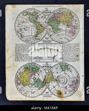 1839 Mitchell Map - World in Hemispheres & Polar Projections with Antarctica Discoveries Stock Photo