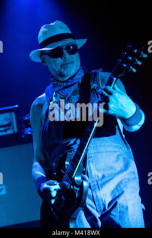 Norway, Bergen - February 10, 2018. The Norwegian punk rock band Turbonegro performs a live concert at USF Verftet in Bergen. Here guitarist Rune Grønn is seen live on stage. (Photo credit: Gonzales Photo - Jarle H. Moe). Stock Photo