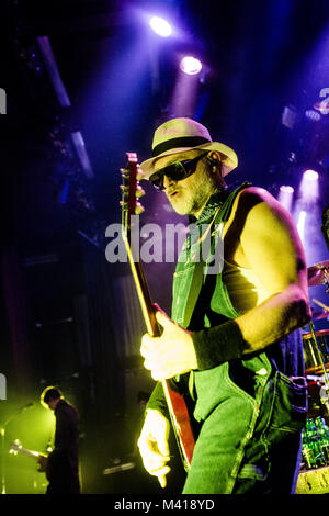 Norway, Bergen - February 10, 2018. The Norwegian punk rock band Turbonegro performs a live concert at USF Verftet in Bergen. Here guitarist Rune Grønn is seen live on stage. (Photo credit: Gonzales Photo - Jarle H. Moe). Stock Photo