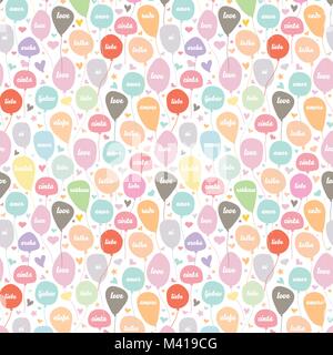 Balloon with love in various language and heart star shape of seamless pattern.It can be use as texture background, wrapping paper or vector graphic Stock Vector