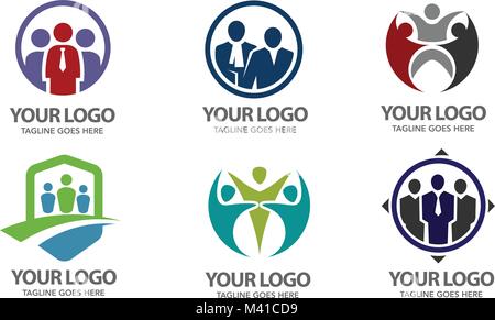 elegant and simple concept People social  community work logo set Stock Vector