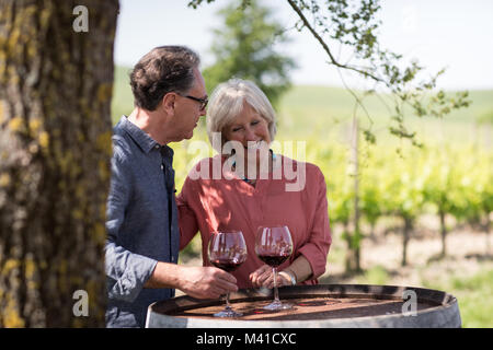 Senior couple visiting a vineyard Stock Photo