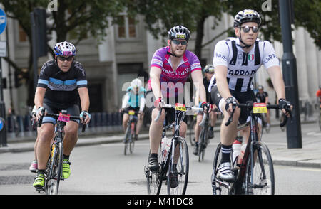 Ride London bike race - riders pass through central London towards the finnish line. Stock Photo