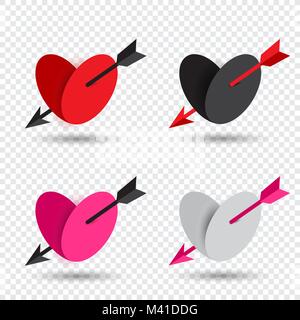 Valentine set heart pierced by Cupid arrow Stock Vector