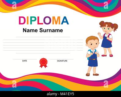 Kids Diploma certificate background design template Stock Vector