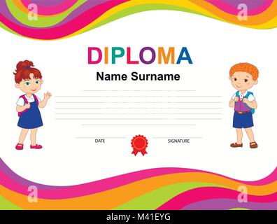 Kids Diploma certificate background design template Stock Vector