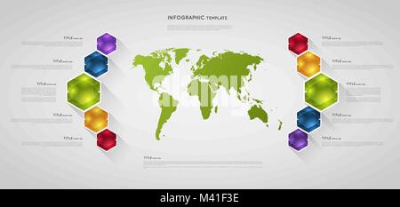 infographic map template with hexagon polygon crystals Stock Vector