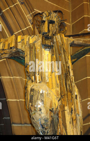 Outraged Christ by Charles Lutyens on Display in Liverpool's Anglican Cathedral. Liverpool, England, UK. Stock Photo