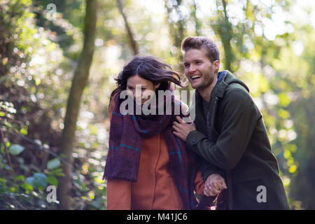 Couple having fun outdoors in autumn Stock Photo