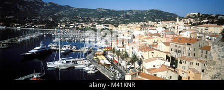 France, Haute Corse, Balagne region, Calvi harbour seen from the citadel Stock Photo