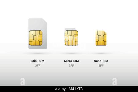 sim card overview comparison of types and sizes Stock Vector
