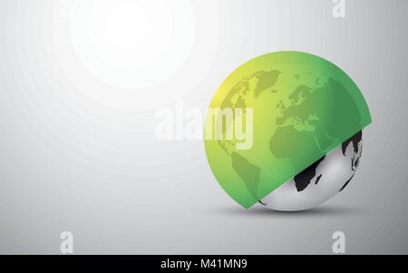 black globe earth with a round green shield Stock Vector