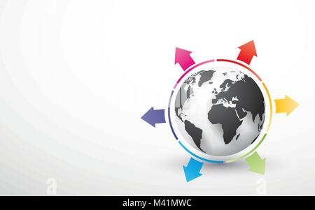 black globe with colored pie chart arrows Stock Vector