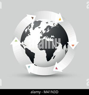 earth globe with colored arrows Stock Vector