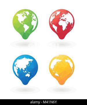 color pins with world globe Stock Vector