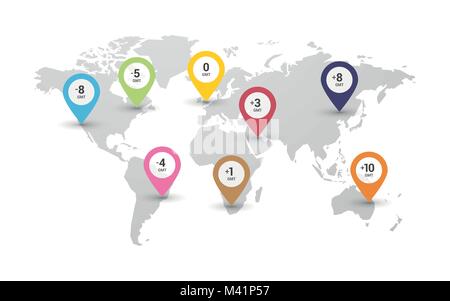 time zones world map Stock Vector