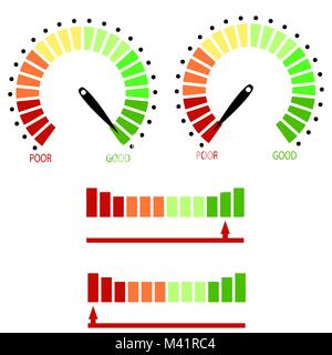 Set of Credit Raiting Meter Isolated. Colorful Gauges Scales with Black Arrow Stock Vector