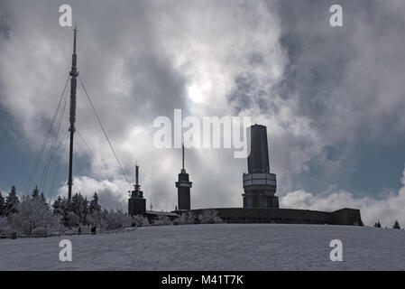 Transmitting stations on the Feldberg in the Taunus in winter, Hesse, Germany Stock Photo