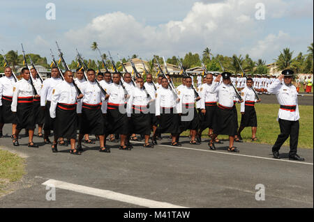 Tuvaluans parade through Funafuti during annual Independance Day celebrations Stock Photo