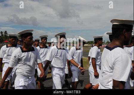 Tuvaluans parade through Funafuti during annual Independance Day celebrations Stock Photo