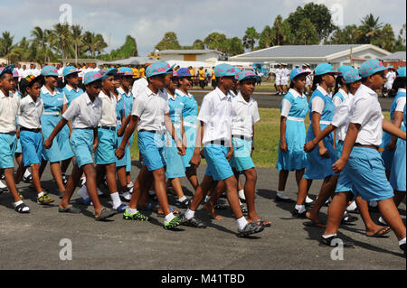 Tuvaluans parade through Funafuti during annual Independance Day celebrations Stock Photo