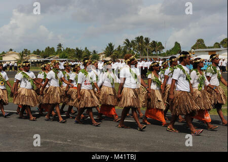 Tuvaluans parade through Funafuti during annual Independance Day celebrations Stock Photo