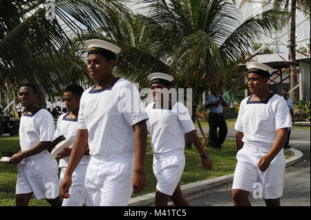 Tuvaluans parade through Funafuti during annual Independance Day celebrations Stock Photo