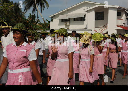 Tuvaluans parade through Funafuti during annual Independance Day celebrations Stock Photo