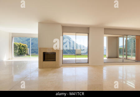 Interior apartment with garden, large room with windows Stock Photo